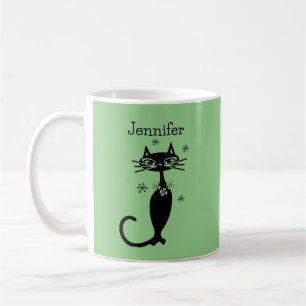 Grüne langhalsige Katze Retro Kaffeetasse