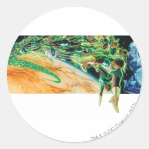 Grüne Lanterns fliegen im Weltraum Runder Aufkleber