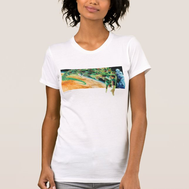 Grüne Lanterns fliegen im Weltraum T-Shirt (Vorderseite)