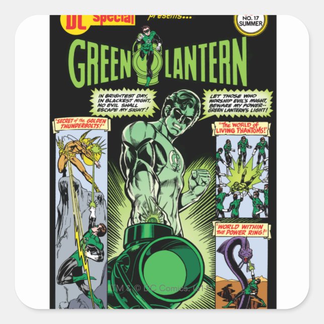 Grüne Laterne - Grünes schattiges Comic Quadratischer Aufkleber (Vorderseite)