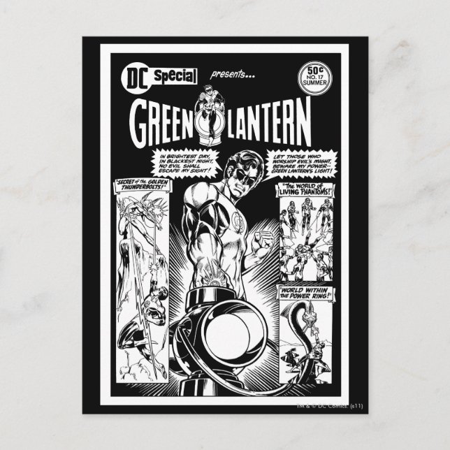 Grüne Laterne - Grünes schattiges Comic, Schwarz u Postkarte (Vorderseite)
