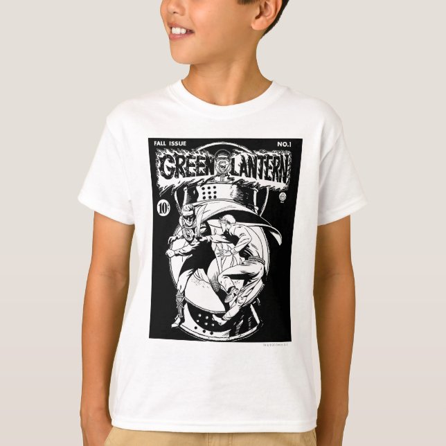 Grüne Laterne mit Kap im Kampf, Schwarz und Weiß T-Shirt (Vorderseite)