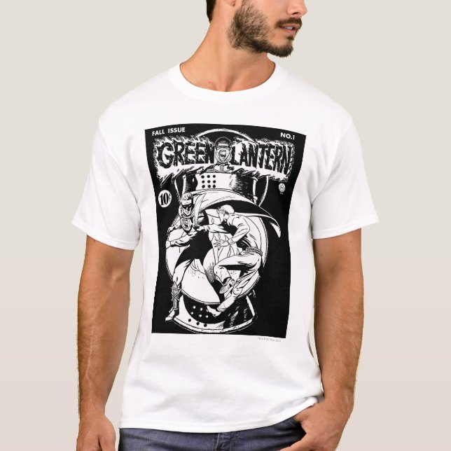 Grüne Laterne mit Kap im Kampf, Schwarz und Weiß T-Shirt (Vorderseite)