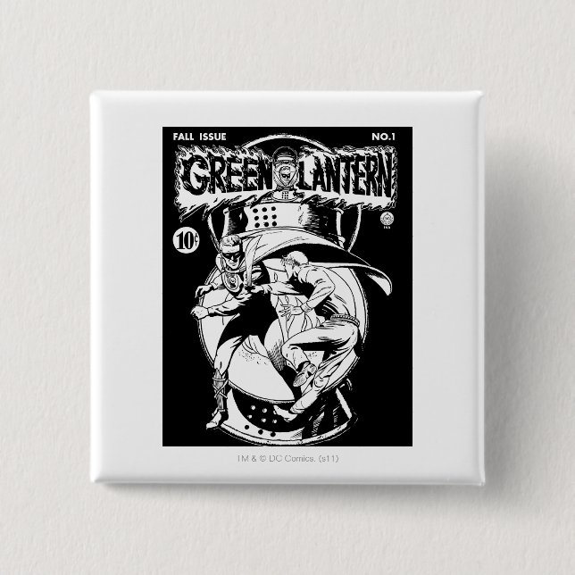 Grüne Laterne mit Kap im Kampf, Schwarzweiss Button (Vorderseite)