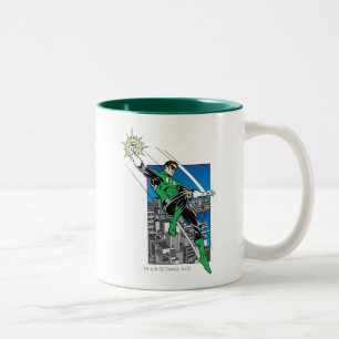 Grüne Laterne mit Stadt-Hintergrund Zweifarbige Tasse