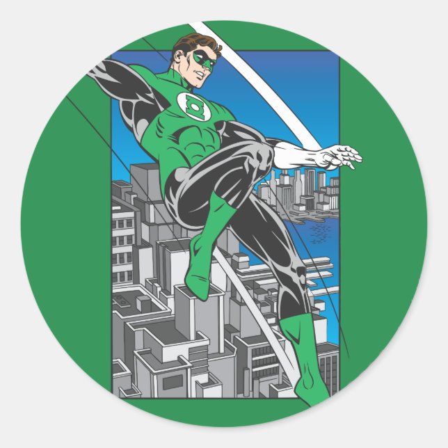 Grüne Laterne mit Stadtgeschichte Runder Aufkleber (Vorderseite)