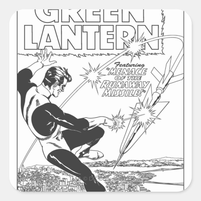 Grüne Laterne - Runaway Missile, Schwarz und Weiß Quadratischer Aufkleber (Vorderseite)