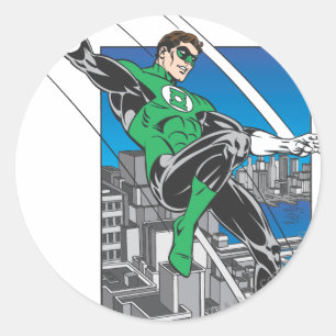 Grüne Laternen-Länder in der Stadt Runder Aufkleber