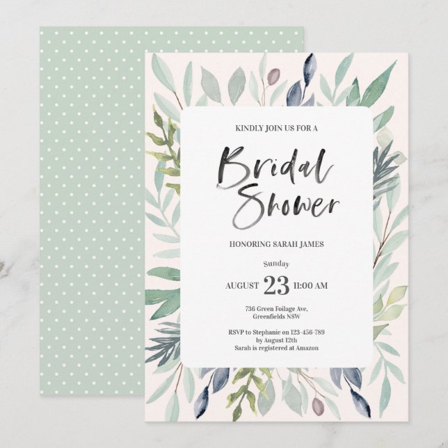 Grüne Laub-Brautparty-Einladung Einladung (Vorne/Hinten)
