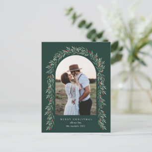 Grüne Laubgirlande Moderne Schrift Foto Weihnachte Feiertagspostkarte