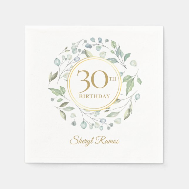 Grüne Laurel Garland Gold 30. Geburtstag Serviette (Vorderseite)