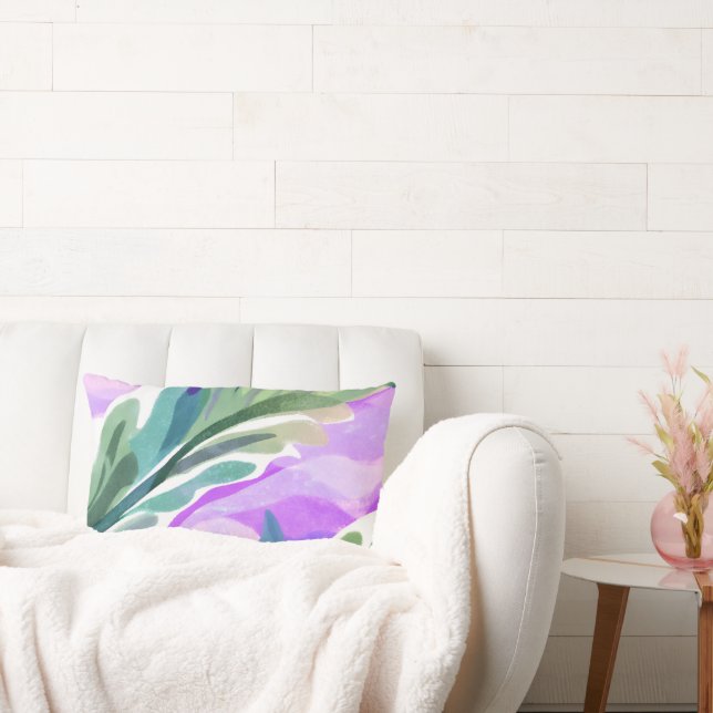 GRÜNE LEAF-BLUME MIT LILA HINTERGRUND LENDENKISSEN (Liege)