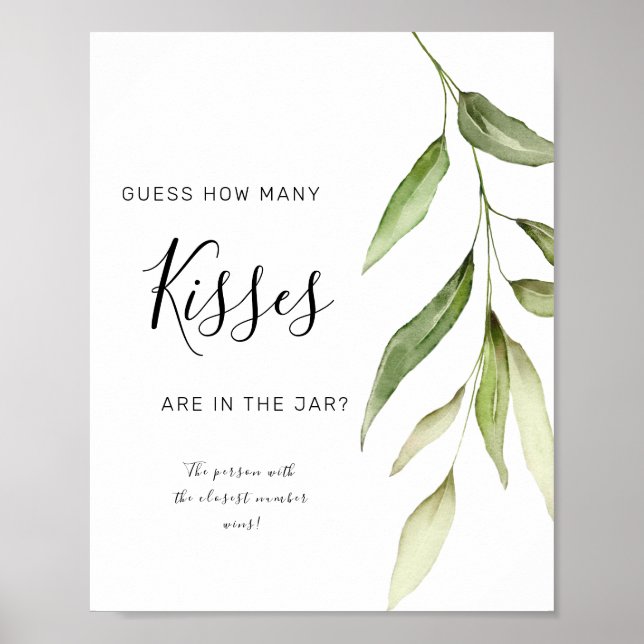 Grüne Leaf Floral Rustikal Wie viele Küsse signier Poster (Vorne)