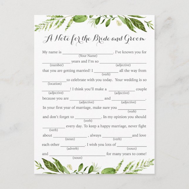 Grüne Leaf Hochzeitsratgeber Karten, rustikale Grü Postkarte (Vorderseite)