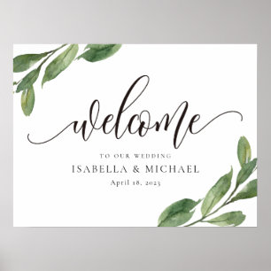 Grüne Leaf Wedding Willkommenszeichen Poster