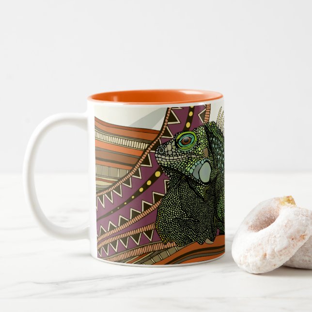 Grüne Leguane Zweifarbige Tasse (Mit Donut)