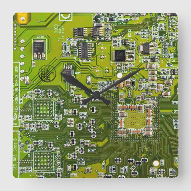Grüne Leiterkarte der gedruckten Leiterplatte 2 Quadratische Wanduhr (Vorderseite)