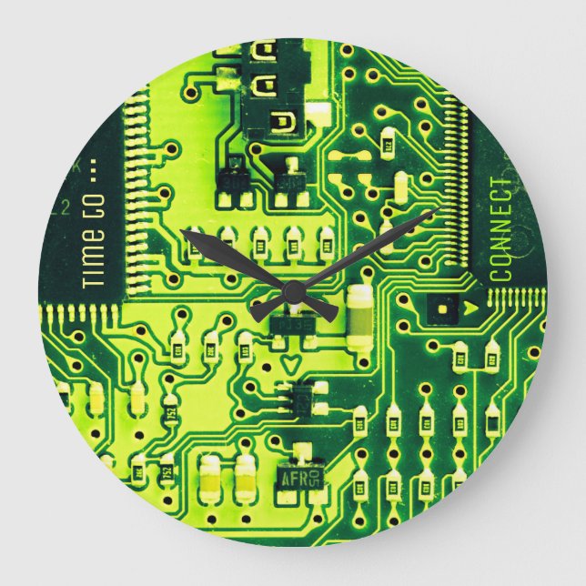 Grüne Leiterplatten, elektronische Bauteile, bedru Große Wanduhr (Vorderseite)