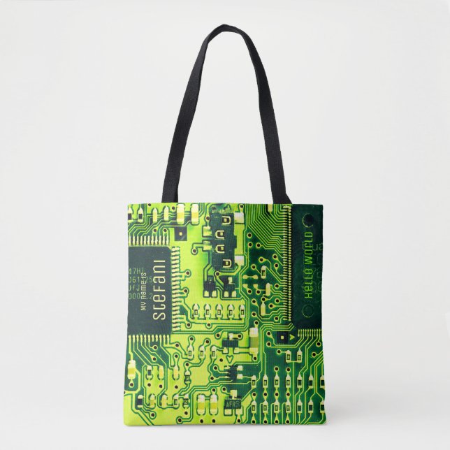 Grüne Leiterplatten, elektronische Bauteile, bedru Tasche (Vorderseite)