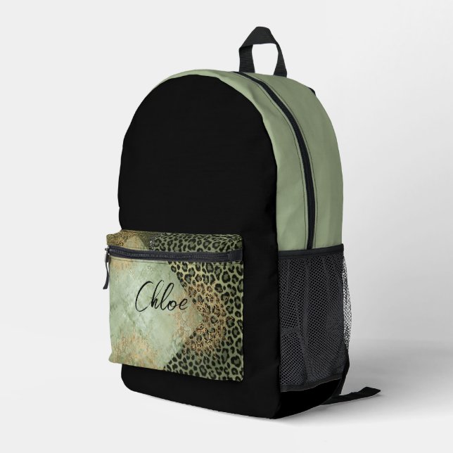 Grüne Leoparde, Grunge Muster Bedruckter Rucksack (Rückseitige Ecke Rechts)