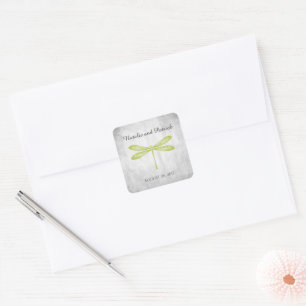 Grüne Libelle-Hochzeitsticker Quadratischer Aufkleber