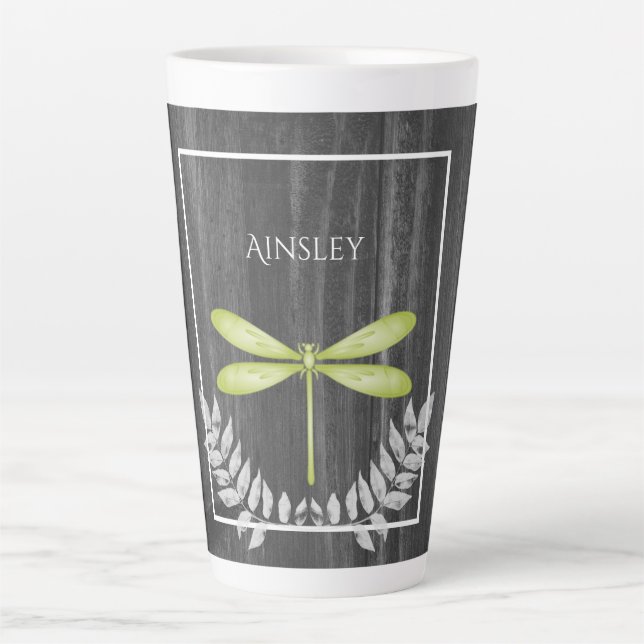 Grüne Libelle Rustikale Personalisierte Latte-Tass Milchtasse (Vorderseite)