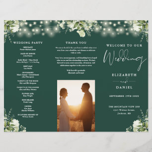 Grüne Lichter Smaragd Dreifaltiges Hochzeitsprogra Flyer