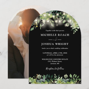 Grüne Lichterbogen Schwarz-Weiß-Foto-Hochzeit Einladung