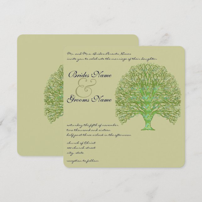 Grüne Liebe Bäume Hochzeit Einladung (Vorne/Hinten)