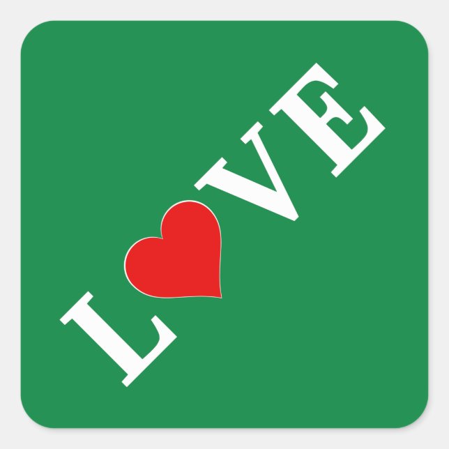 Grüne LIEBE Herzstück Retro Zeitlose Elegante Quadratischer Aufkleber (Vorderseite)