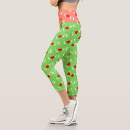 Grüne LIEBE Motif Stilvolles Kalkgrün Capri Leggings