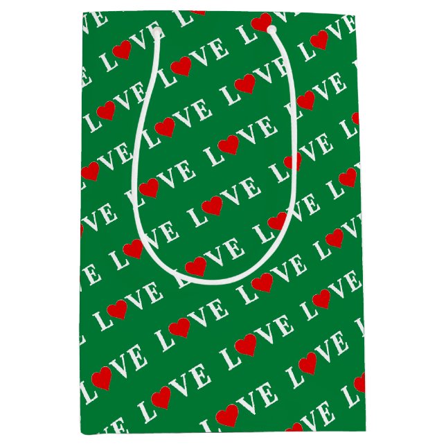 Grüne LIEBE Retro Elegante Mittlere Geschenktüte (Vorderseite)