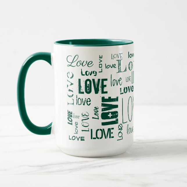 Grüne LIEBE! Typografie Tasse (Links)
