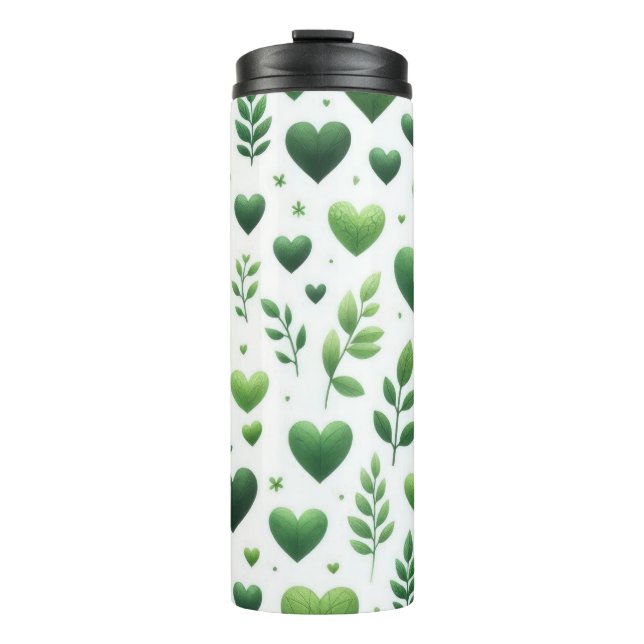 GRÜNE LIEBE VALENTINE HERZEN UND BLÄTTER THERMOSBECHER (Vorderseite)