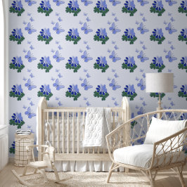 Grüne Lila blaue Doodle Blüten Schmetterlinge Akze Tapete