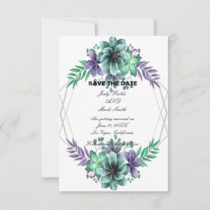 Grüne Lila Blumenkarte Save the Date