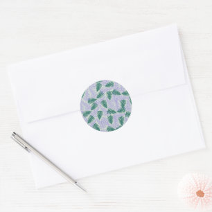 Grüne lila Farnblätter Retro 70er Blumenmuster Runder Aufkleber