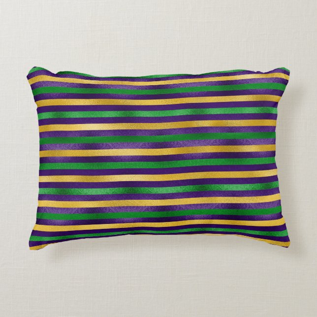 GRÜNE LILA GOLD MARDI GRAS STRIPES DEKOKISSEN (Vorderseite)