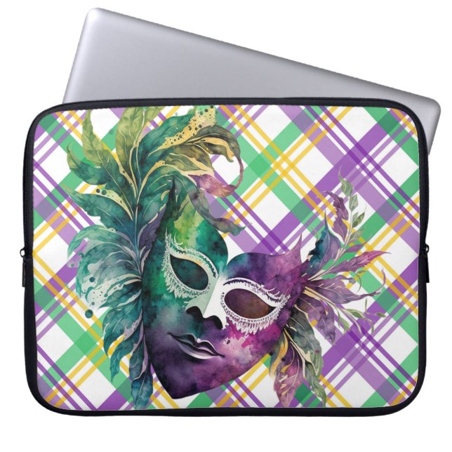 GRÜNE LILA GOLD WATERCOLOR MARDI GRAS MASK LAPTOPSCHUTZHÜLLE (Vorderseite)