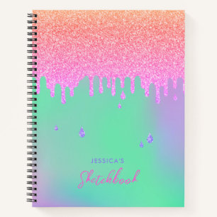 Grüne Lila Holografie Rosa Orange Glitzer Tropfen Notizbuch