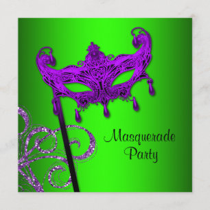 Grüne lila Maskenparty-Einladungen Einladung