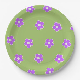Grüne Lila Retro Y2K Blume Musterpapiere Teller