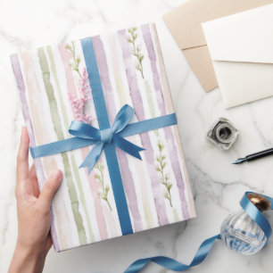 Grüne Lila Streifen Blumengeburt Geschenkpapier