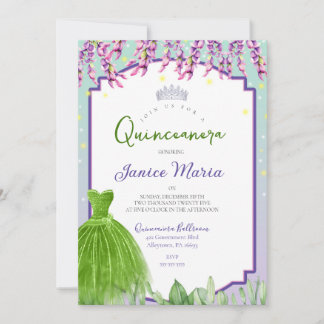 Grüne Lila und rosa Quinceañera Einladung