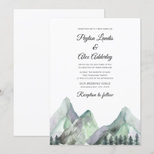 Grüne Lila Wasserfarbengebirge - Hochzeit einladen Einladung