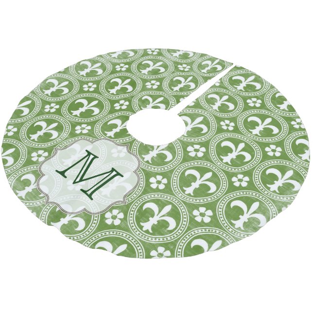 Grüne Lilie Monogram Urspantrock Polyester Weihnachtsbaumdecke (Schrägansicht)