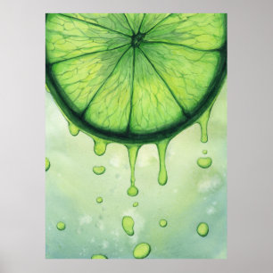 Grüne Limettenscheibe Handgemalte Wasserfarbe Poster