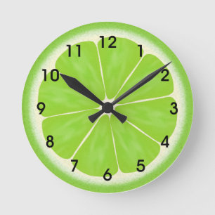 Grüne Limone Zitrusfrucht-Slice Runde Wanduhr