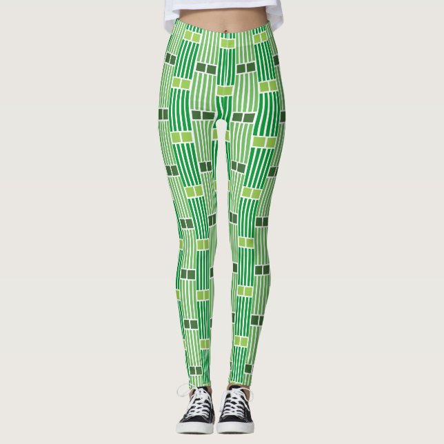 Grüne Linien und Felder Leggings (Vorderseite)