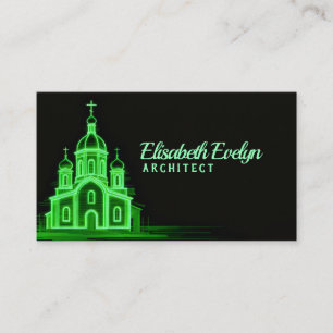 Grüne Linienkunstkirche auf Schwarz Visitenkarte